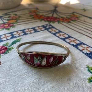 💕Vintage Silver Taxco Mexico Mother of Pearl Abalone Bracelet
